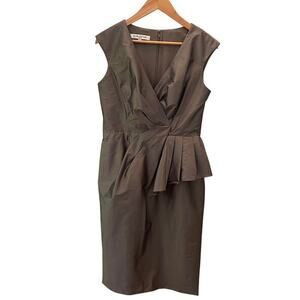 Evan Picone Size 6 Cocktail Dress | Y2K Draped Peplum, Taupe Silver Elegant Vibe